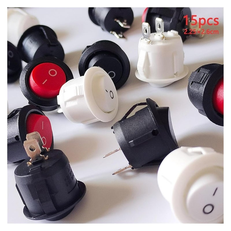 15PCS 20mm Round Rocker Switch Snap In 2Pin 3Pin SPST 6A 250V AC Power Button Mixed 2pin - Image 2
